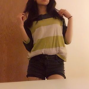 Gray, green, cream 3/4 sleeve boat-neck sweater 💕